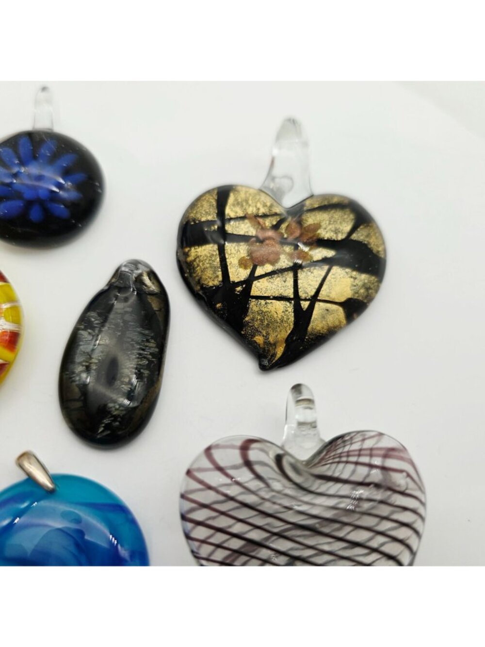 Glass Pendant Lot - Heart Swirl Round & Rectangle Vibrant Colors & Patterns - Picture 3 of 8